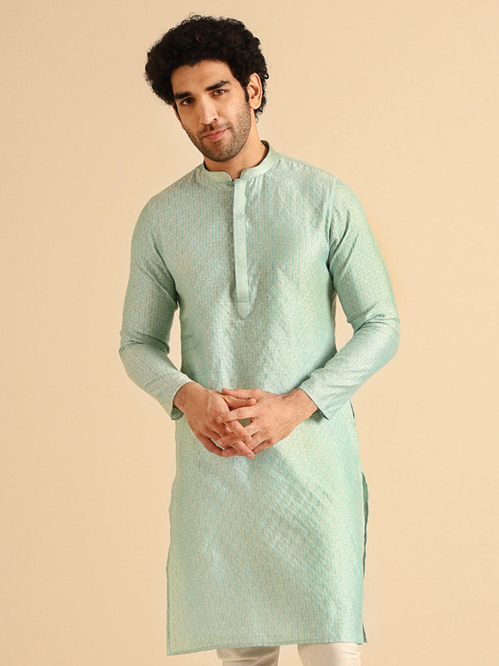 Light Green Printed Cotton Blend Kurta | SHOBITAM