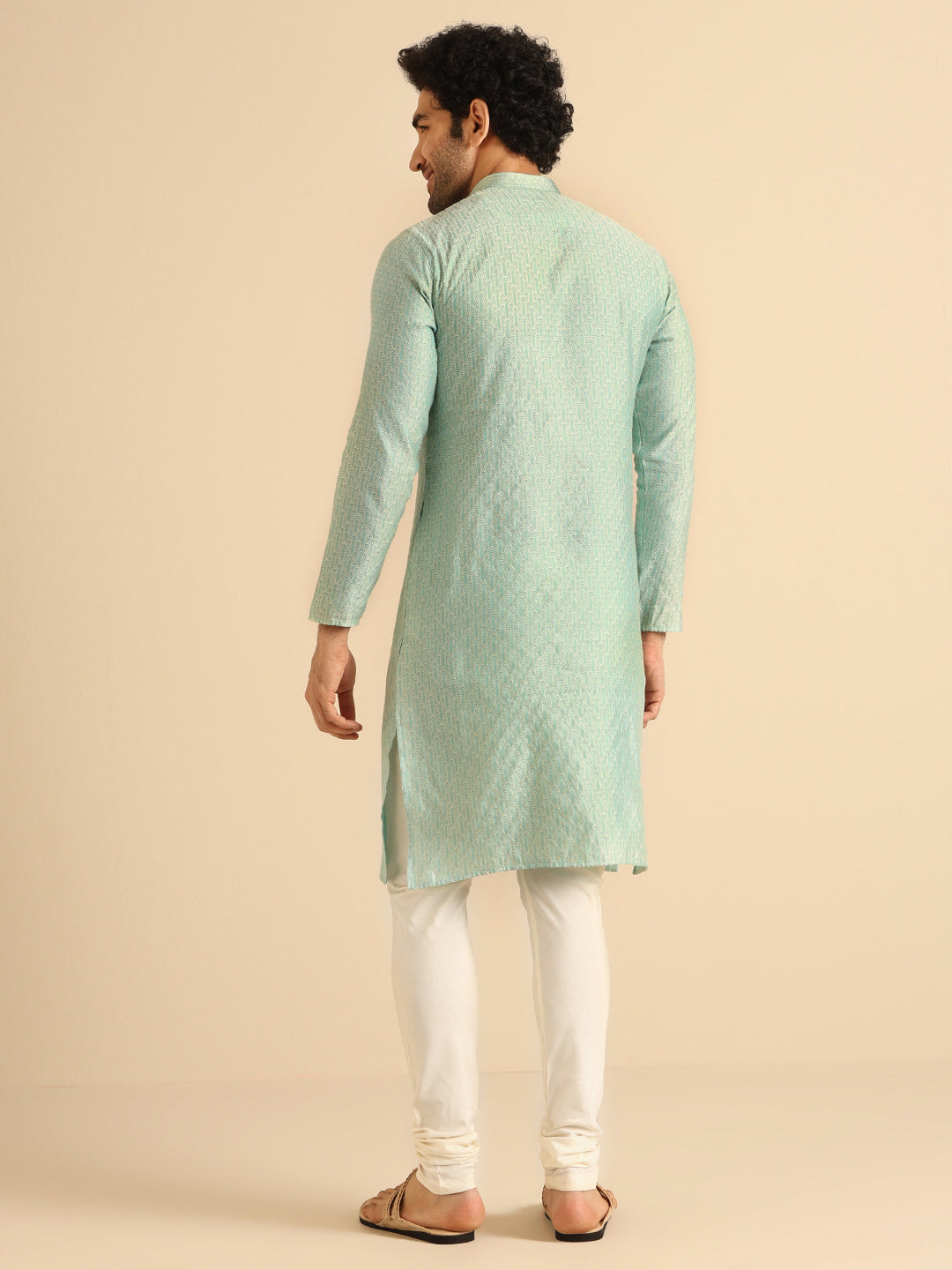 Light Green Printed Cotton Blend Kurta | SHOBITAM
