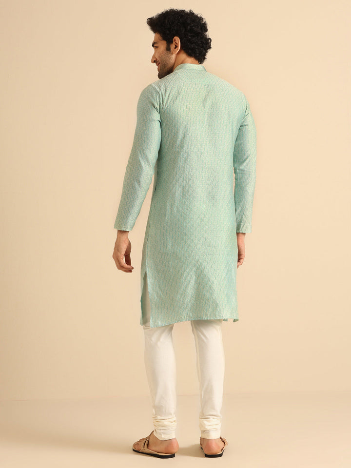 Light Green Printed Cotton Blend Kurta | SHOBITAM