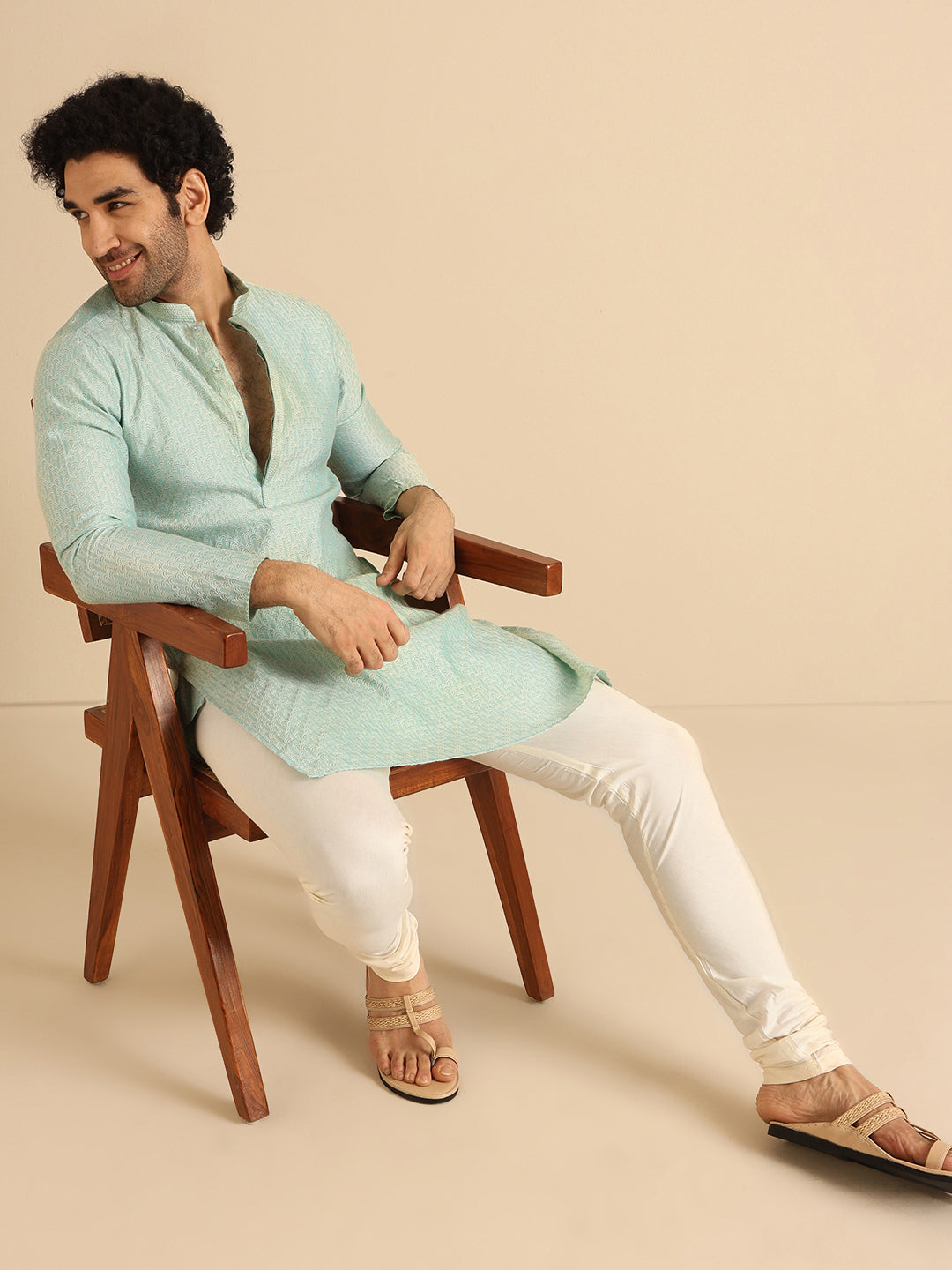 Light Green Printed Cotton Blend Kurta | SHOBITAM