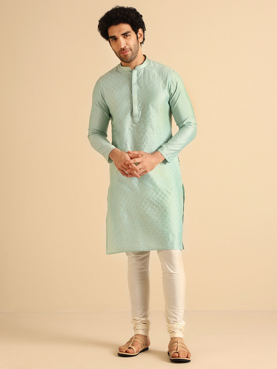 Mint Green Jacquard Kurta Churidar Set | SHOBITAM