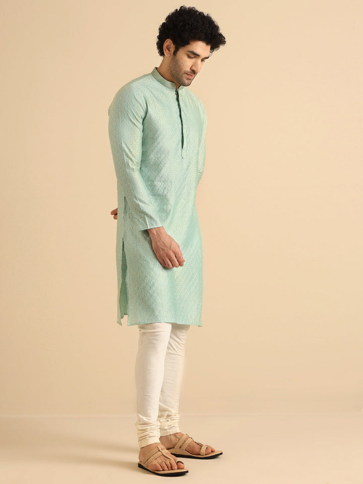 Mint Green Jacquard Kurta Churidar Set | SHOBITAM
