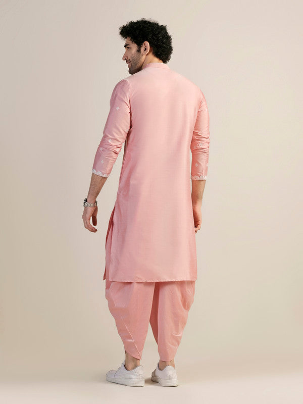 Baby Pink Silk Blend Embroidered Kurta | SHOBITAM
