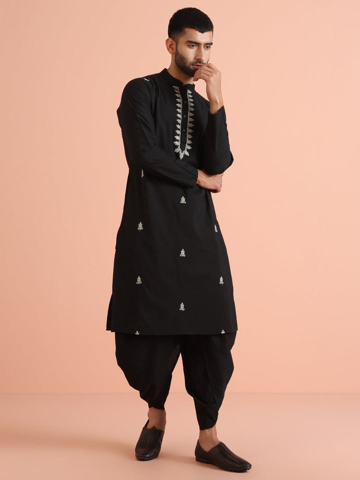 Black Kurta with Silver Thread Embroidery | SHOBITAM