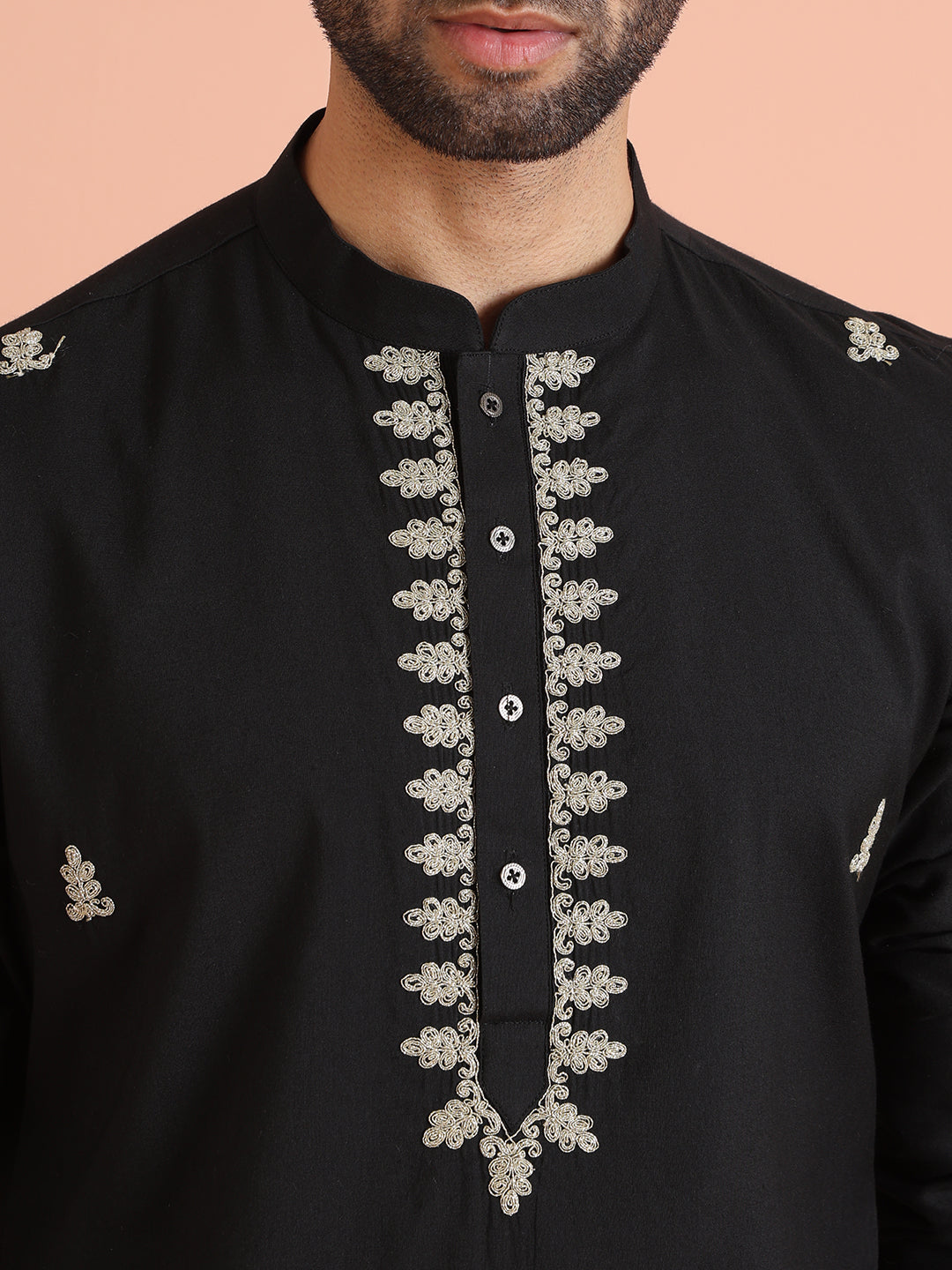 Black Kurta with Silver Thread Embroidery | SHOBITAM