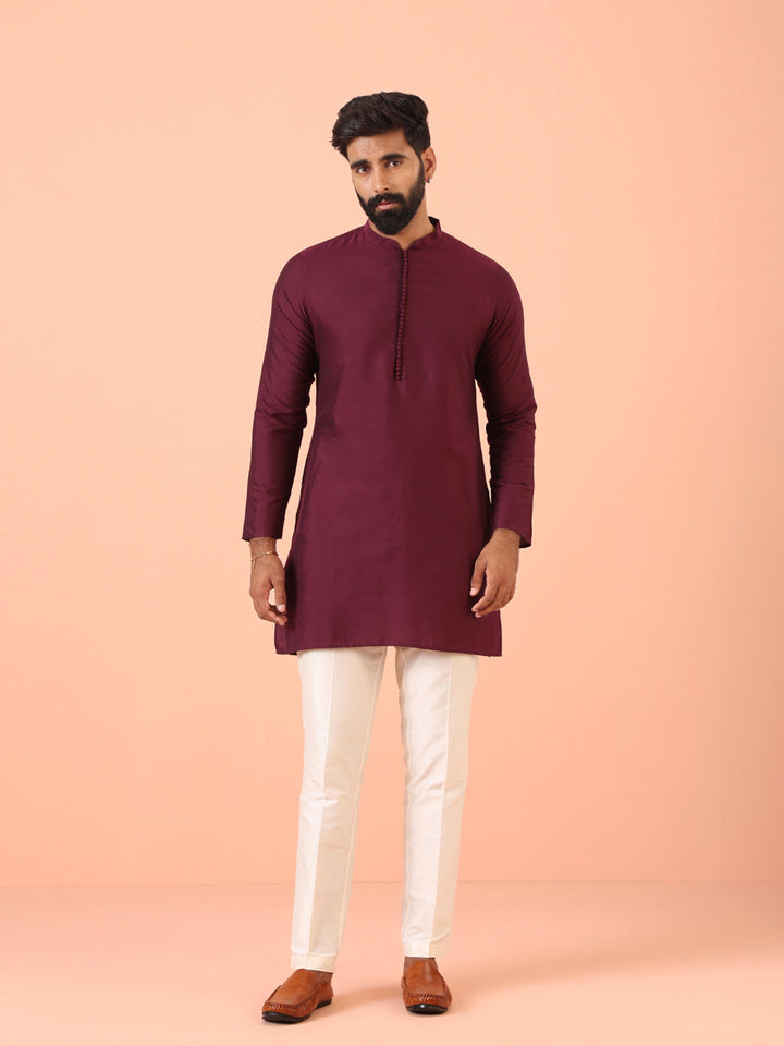 Men Wine Kurta Trouser Set | SHOBITAM
