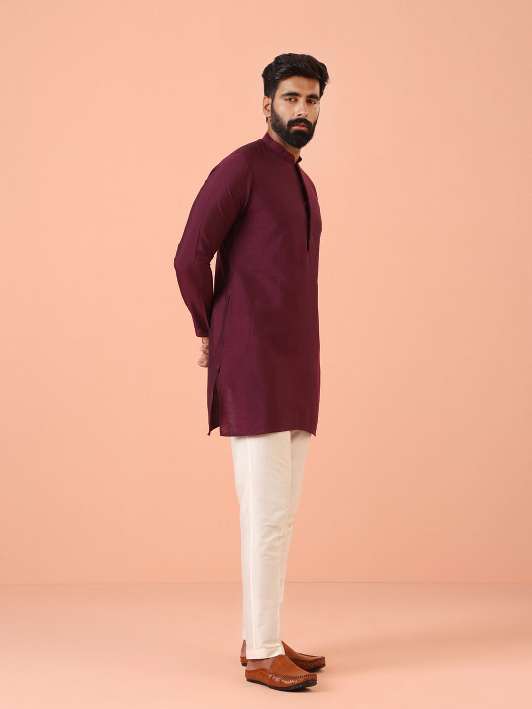 Men Wine Kurta Trouser Set | SHOBITAM