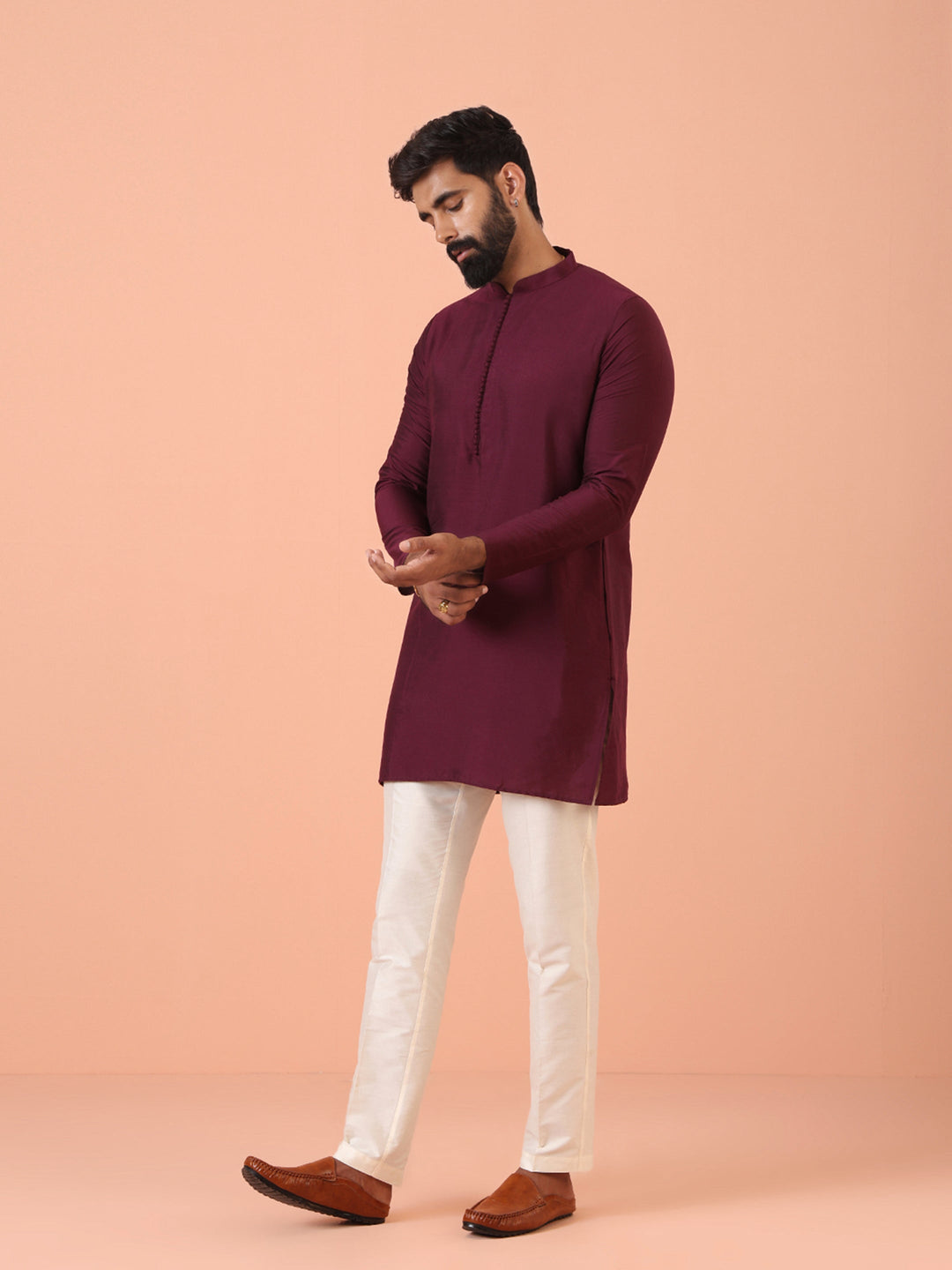 Men Wine Kurta Trouser Set | SHOBITAM