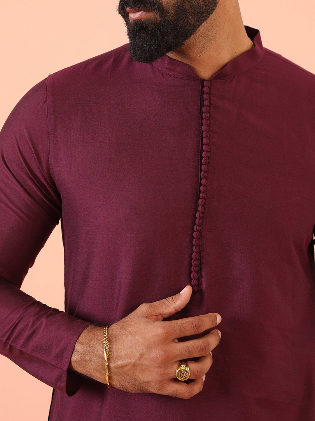 Men Wine Kurta Trouser Set | SHOBITAM