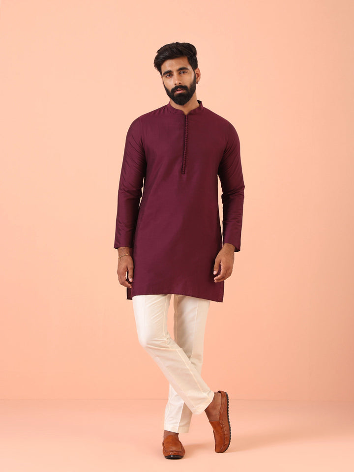 Men Wine Kurta Trouser Set | SHOBITAM