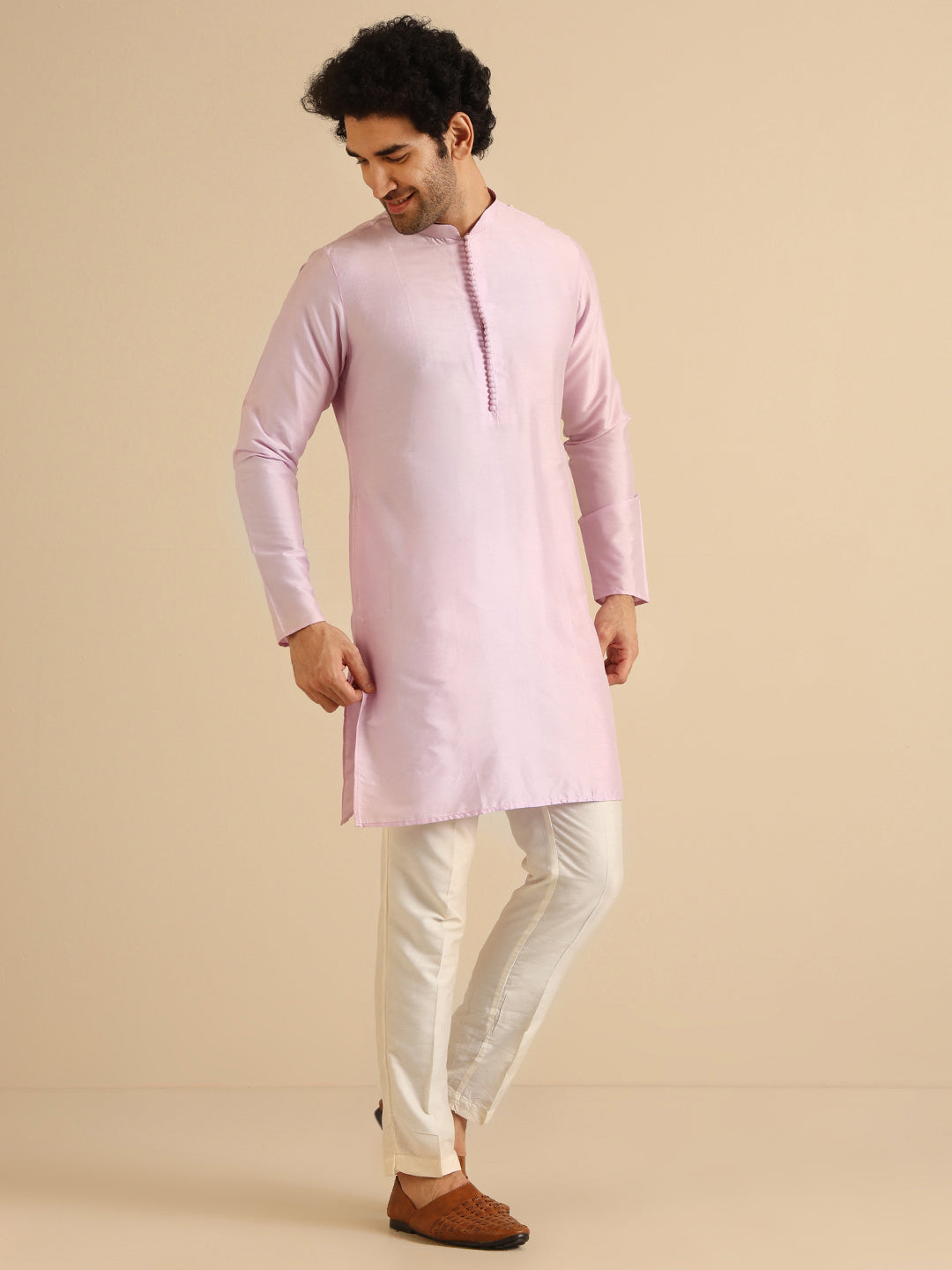 Men Lavender Mid Kurta | SHOBITAM
