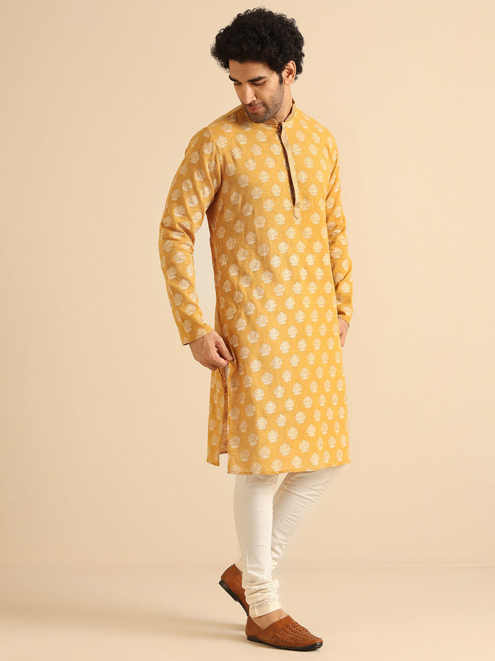 Mustard Yellow Jacquard Kurta | SHOBITAM