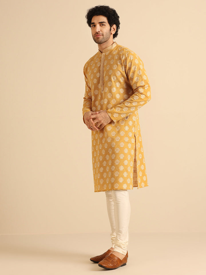 Mustard Yellow Jacquard Kurta | SHOBITAM