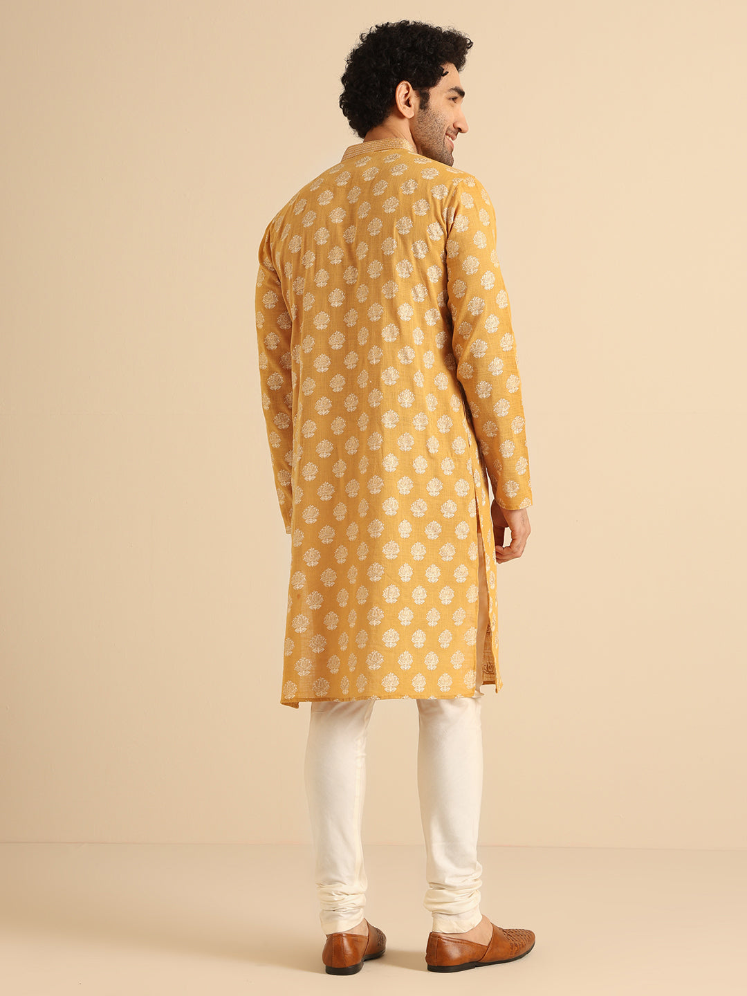 Mustard Yellow Jacquard Kurta | SHOBITAM