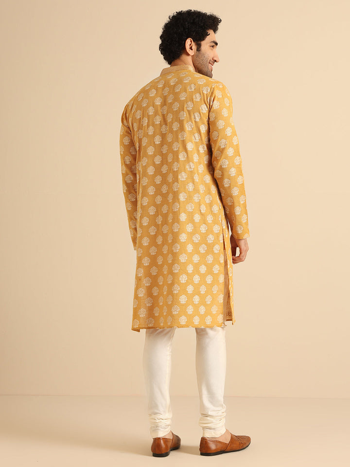 Mustard Yellow Jacquard Kurta | SHOBITAM
