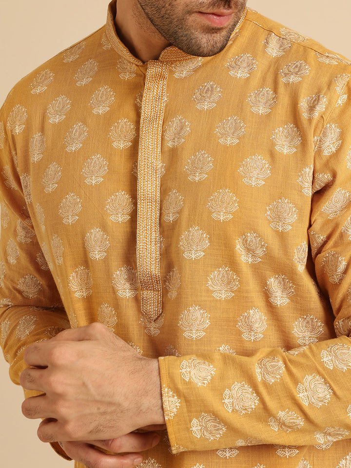 Mustard Yellow Jacquard Kurta | SHOBITAM