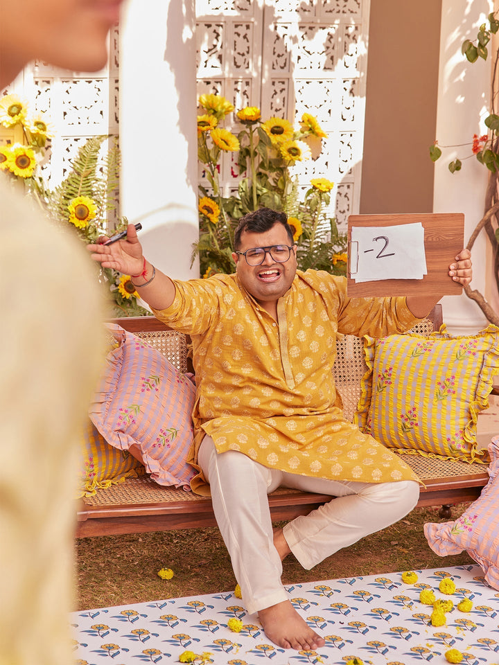 Mustard Yellow Jacquard Kurta | SHOBITAM
