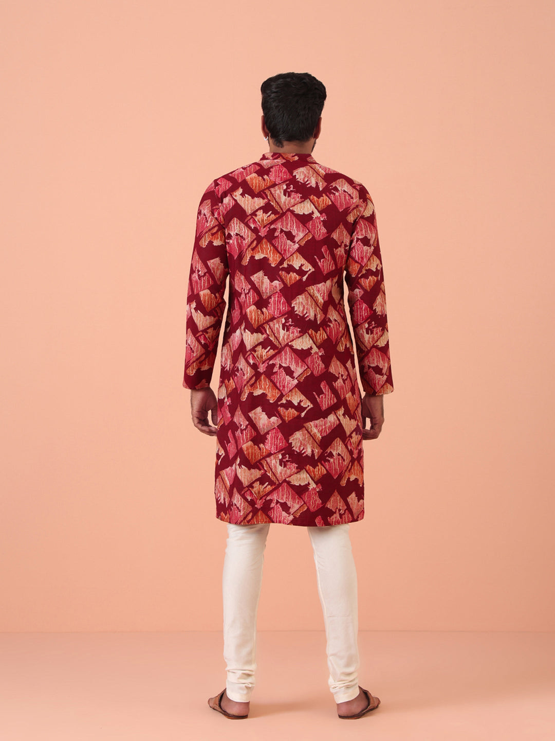 Maroon Cotton Silk Printed Cream Kurta | SHOBITAM