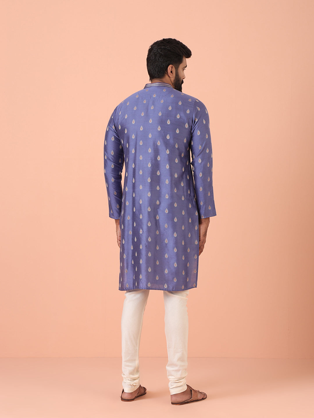 Lavender Kurta with Silver Buta Print and Contrast Placket | SHOBITAM