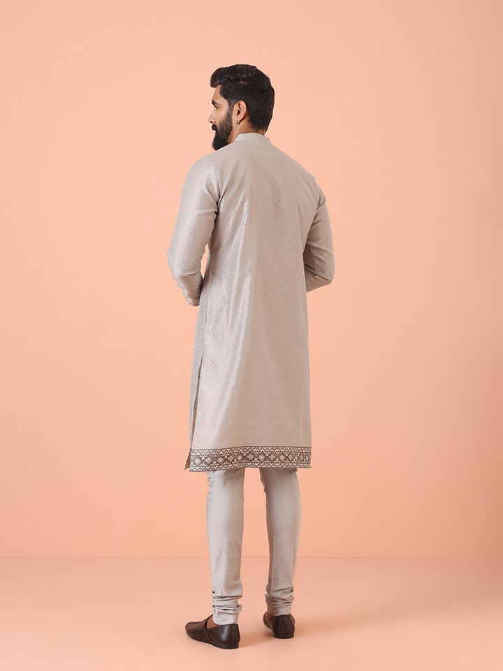 Grey Jacquard Kurta with Hem Detailing | SHOBITAM