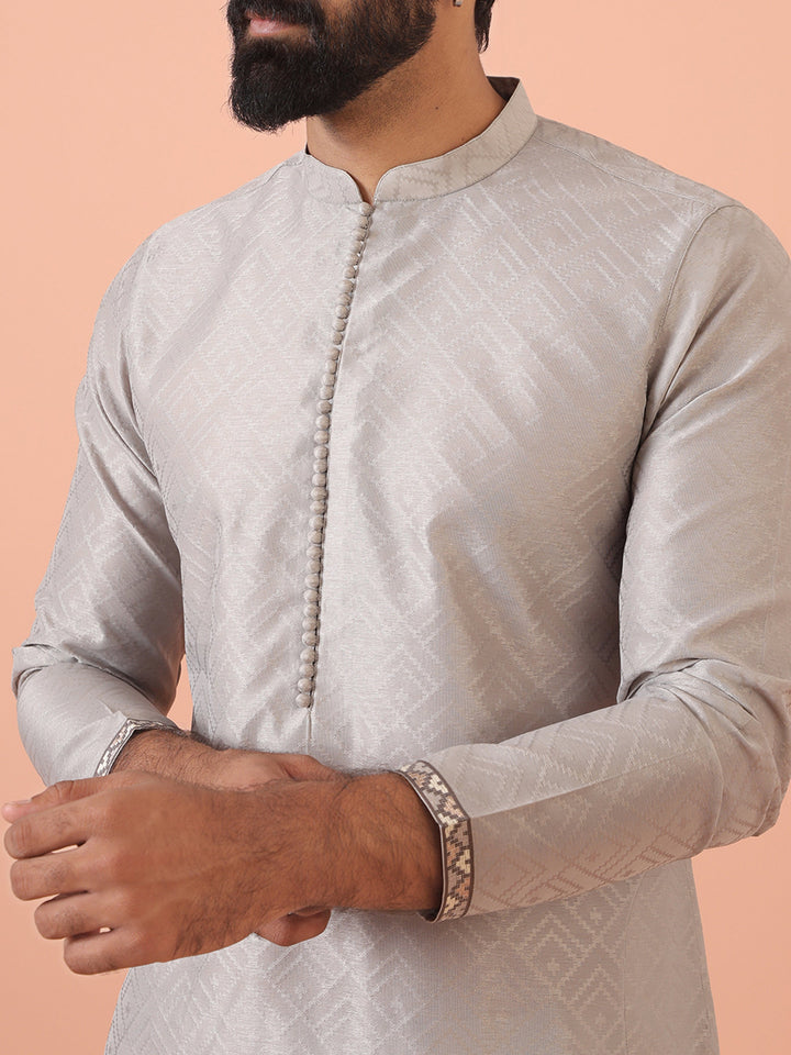 Grey Jacquard Kurta with Hem Detailing | SHOBITAM