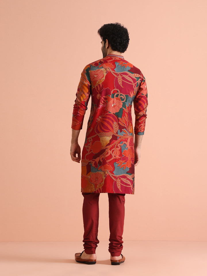 Multi Color Cotton Printed Long Kurta | SHOBITAM