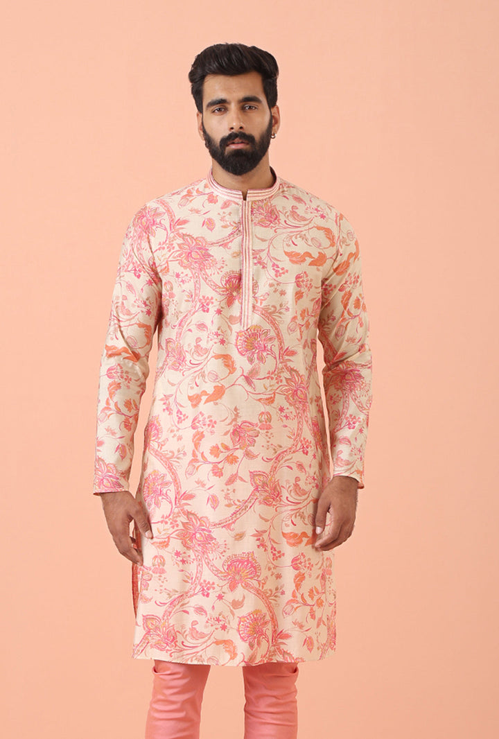 Cream Pink Floral Printed Kurta | SHOBITAM