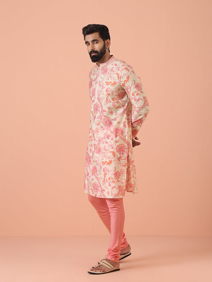Cream Pink Floral Printed Kurta | SHOBITAM