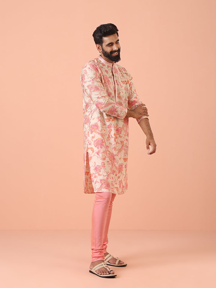 Cream Pink Floral Printed Kurta | SHOBITAM