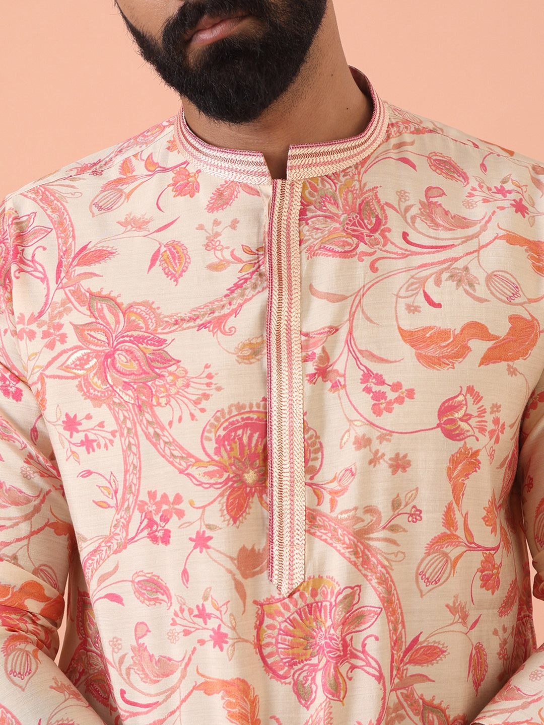 Cream Pink Floral Printed Kurta | SHOBITAM