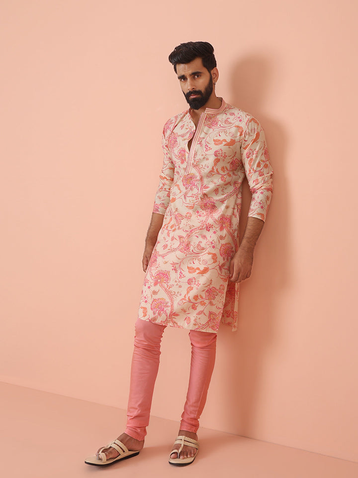 Cream Pink Floral Printed Kurta | SHOBITAM