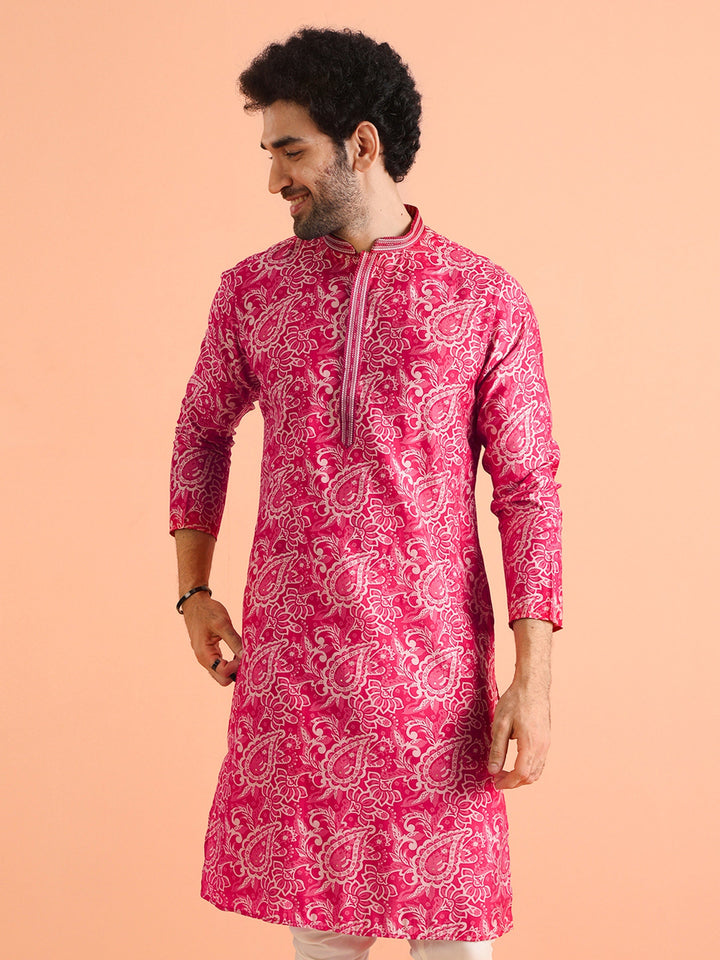 Pink Paisley Printed Silk Blend Kurta | SHOBITAM