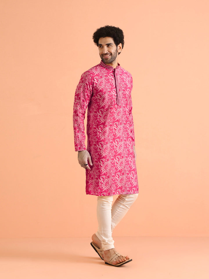 Pink Paisley Printed Silk Blend Kurta | SHOBITAM