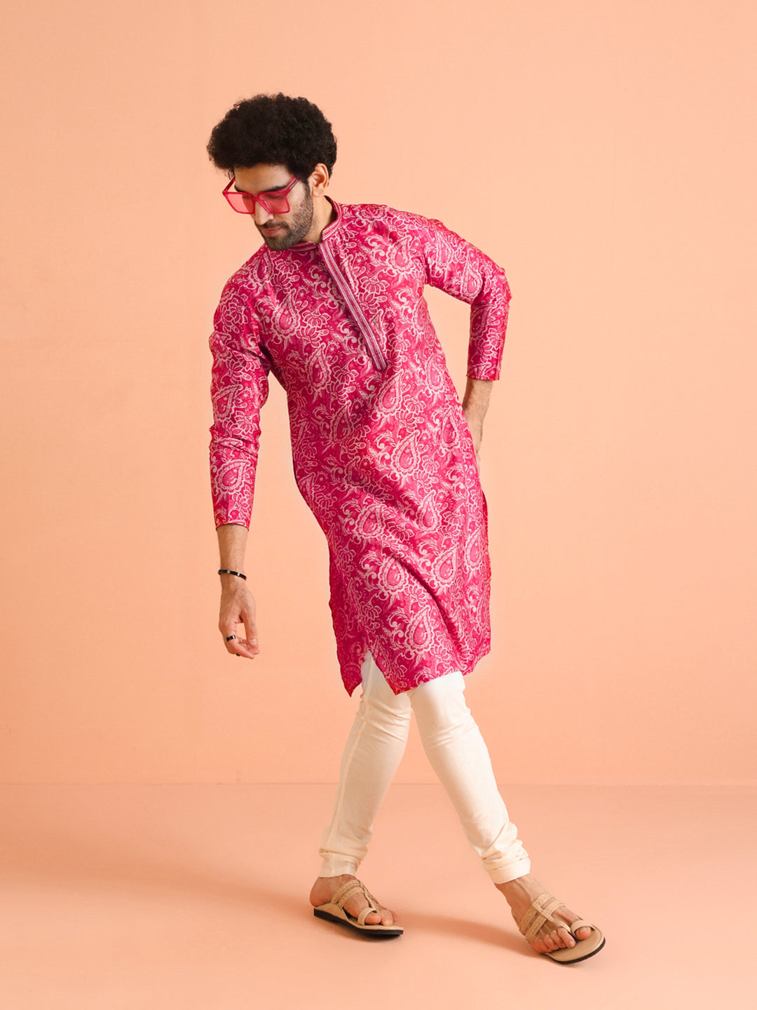 Pink Paisley Printed Silk Blend Kurta | SHOBITAM