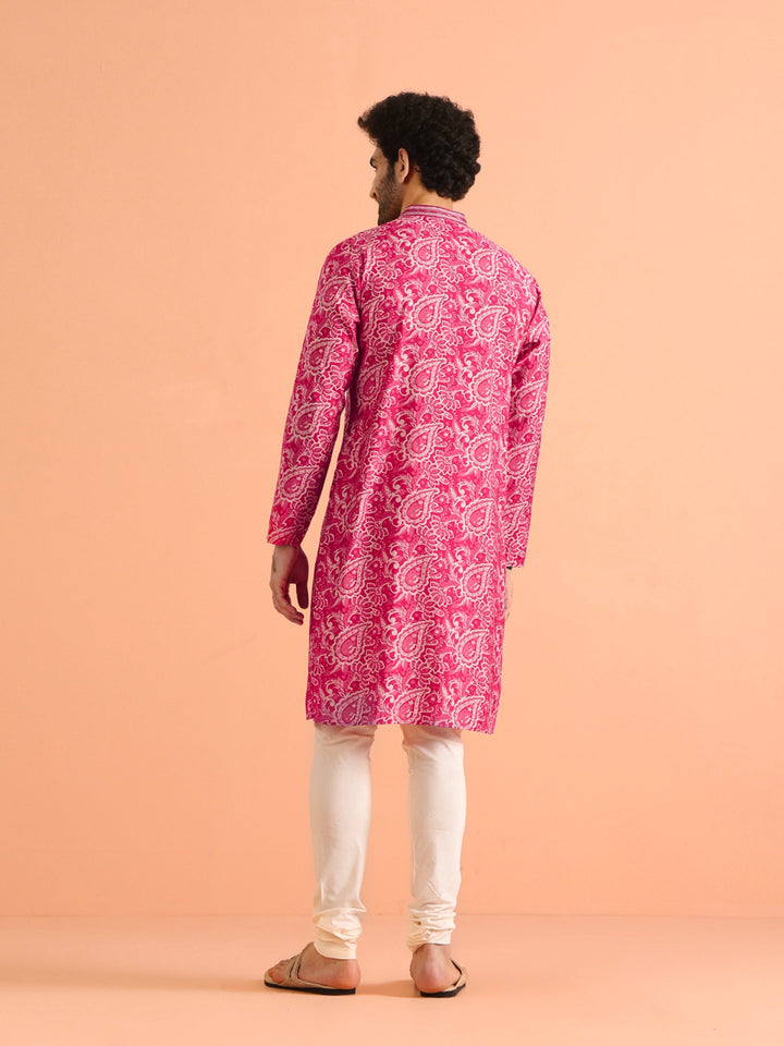 Pink Paisley Printed Silk Blend Kurta | SHOBITAM