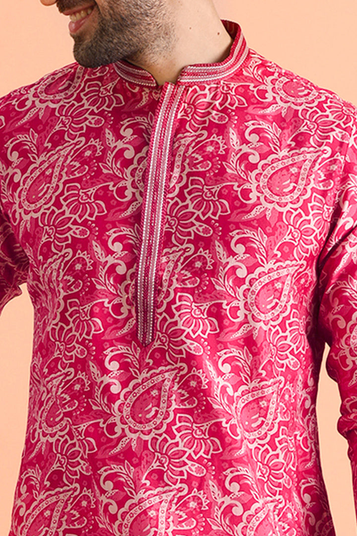 Pink Paisley Printed Silk Blend Kurta | SHOBITAM