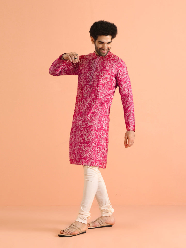 Pink Paisley Printed Silk Blend Kurta | SHOBITAM