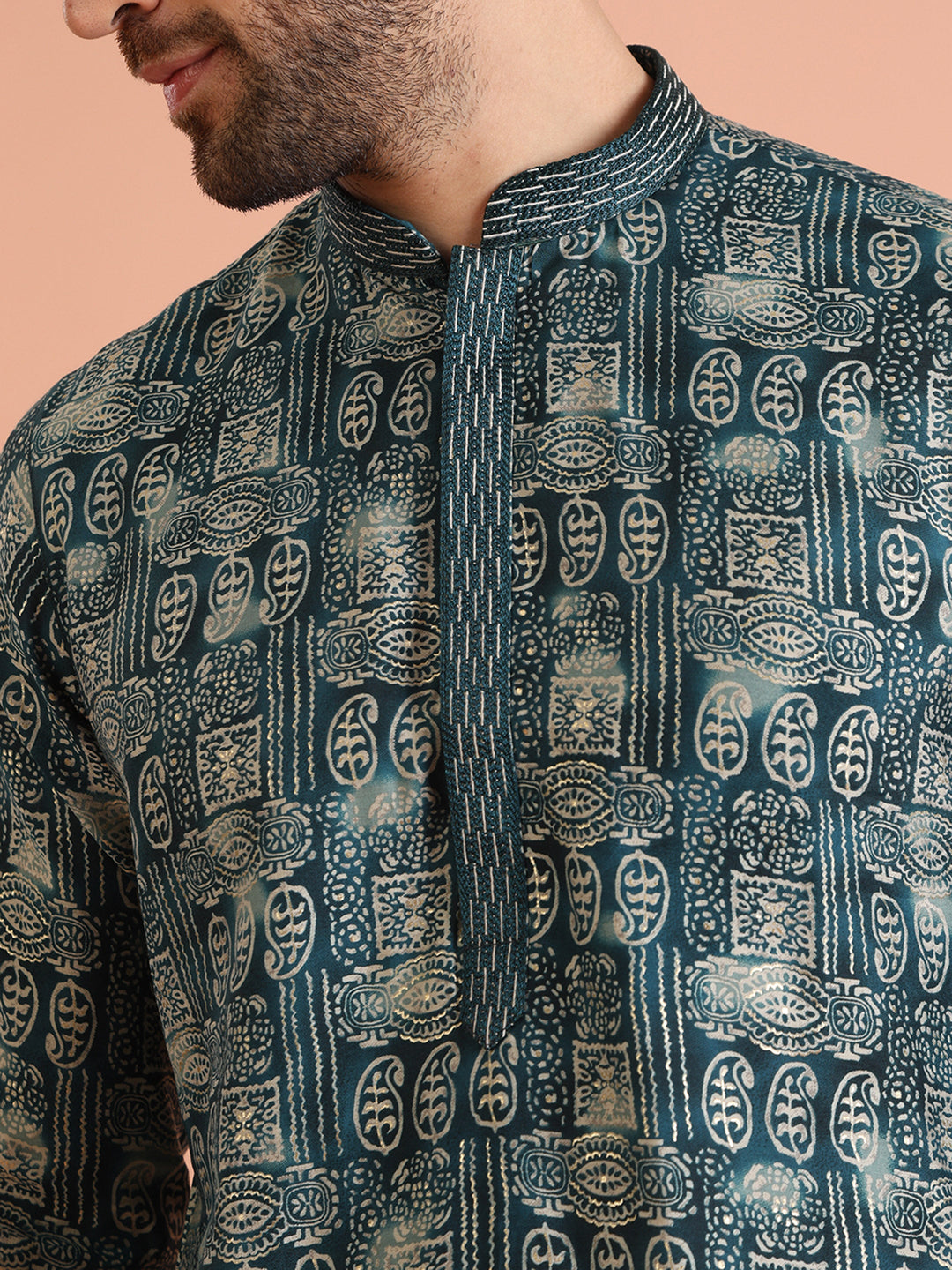 Teal Blue Abstract Printed Kurta | SHOBITAM