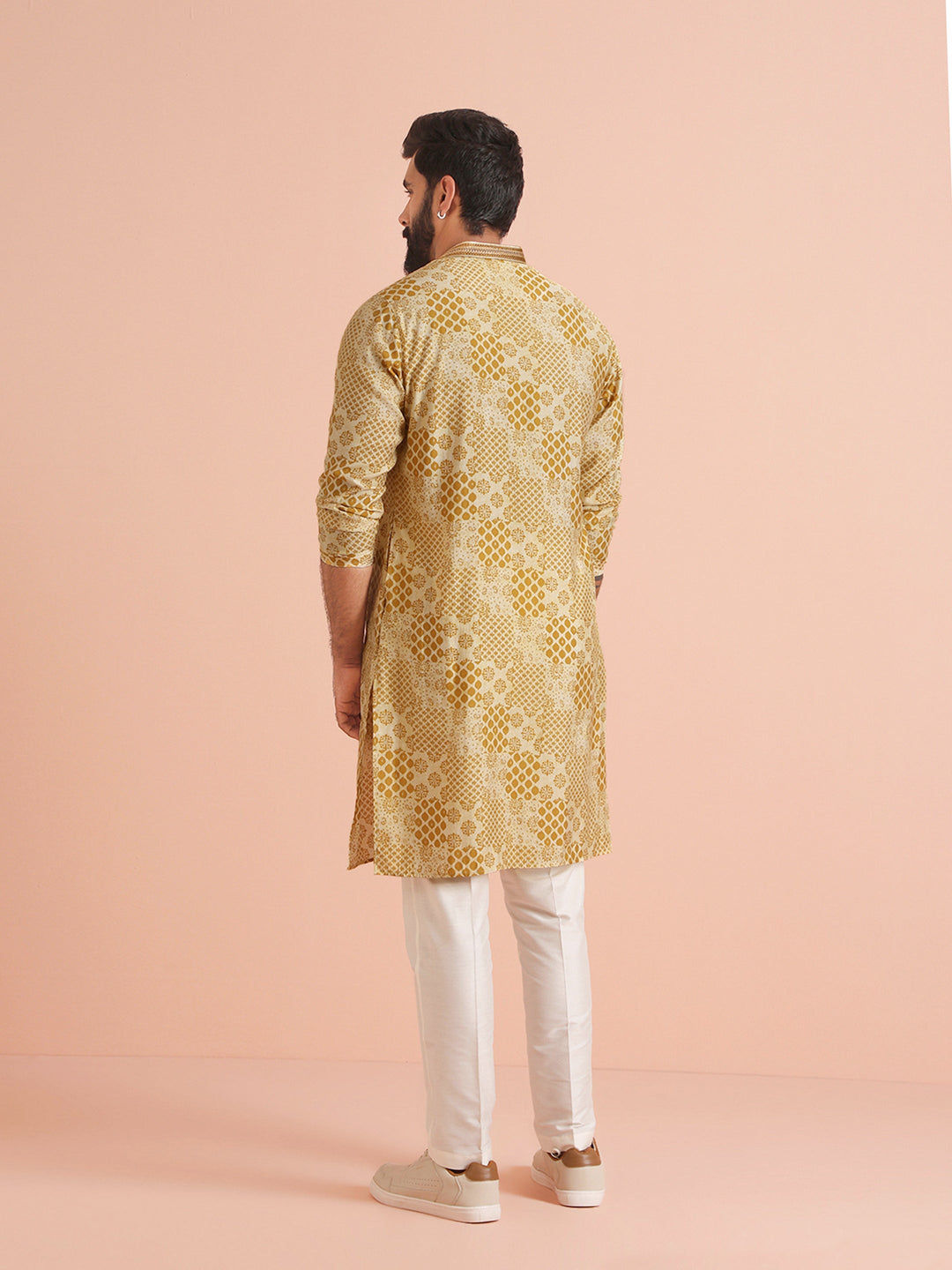 Men Mustard Ethnic Motifs Kurta | SHOBITAM