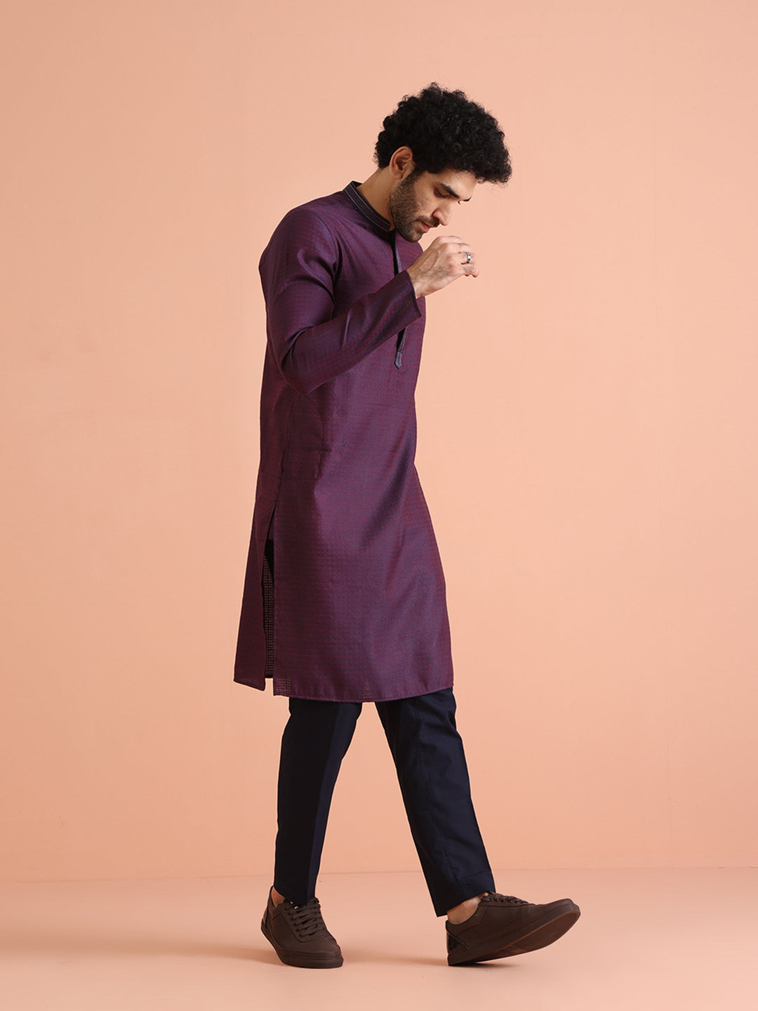 Silk Blend Jacquard Kurta | SHOBITAM