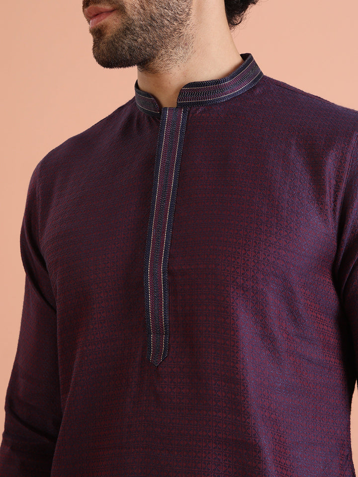 Silk Blend Jacquard Kurta | SHOBITAM