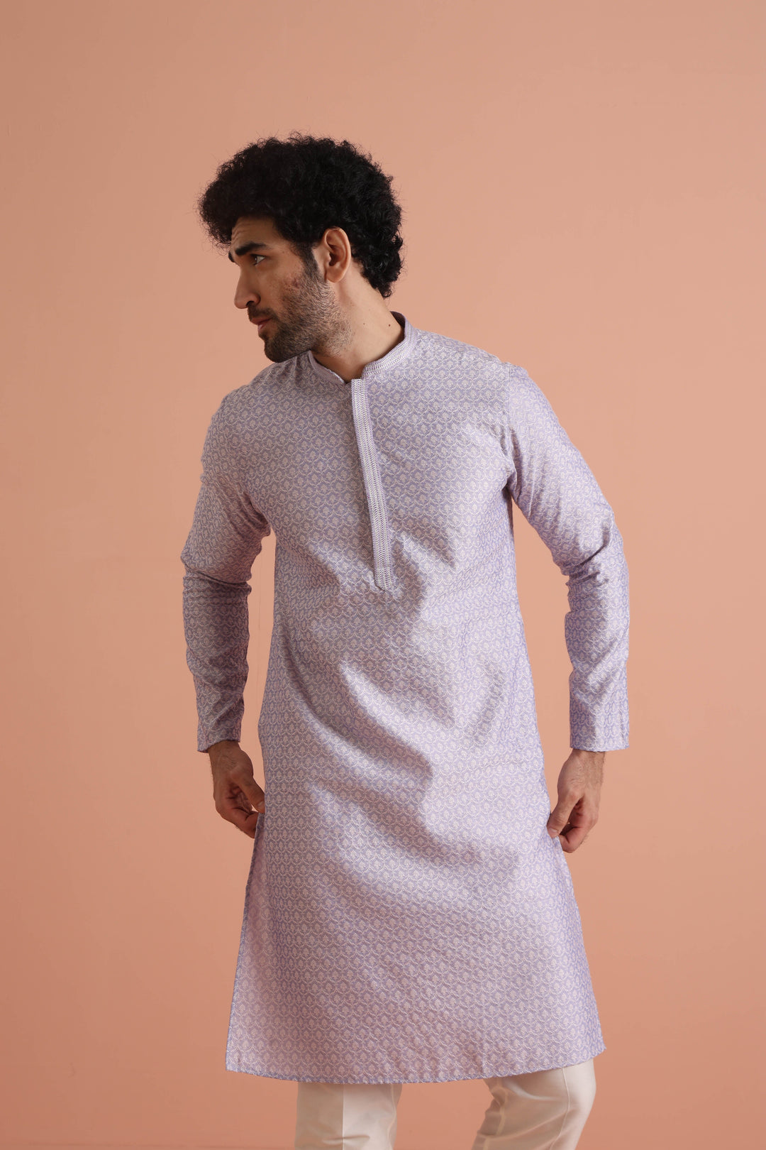 Lavender Printed Silk Blend Kurta | SHOBITAM
