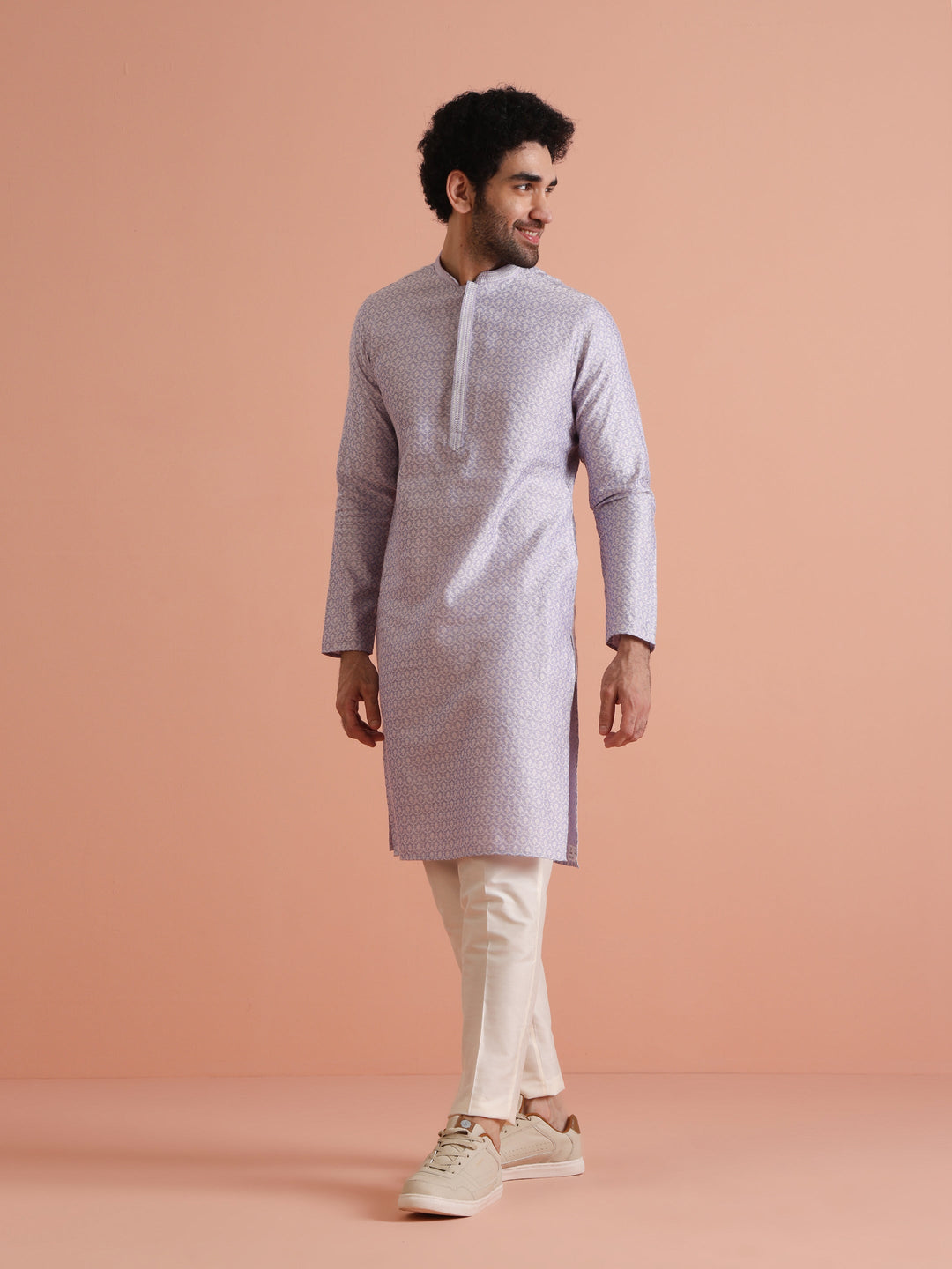 Lavender Printed Silk Blend Kurta | SHOBITAM