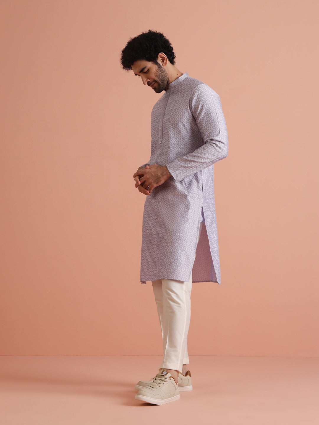 Lavender Printed Silk Blend Kurta | SHOBITAM