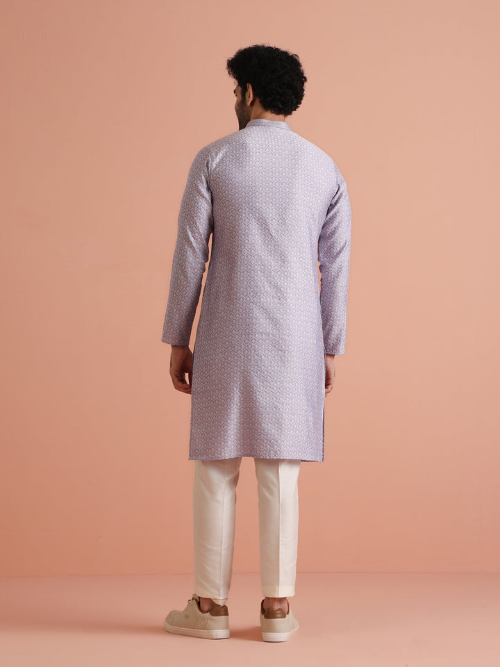 Lavender Printed Silk Blend Kurta | SHOBITAM
