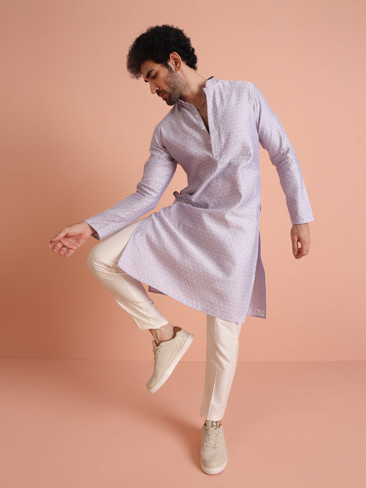 Lavender Printed Silk Blend Kurta | SHOBITAM