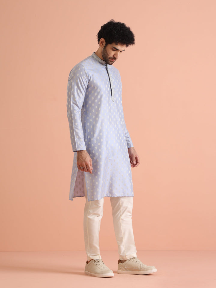 Men Blue Ethnic Motifs Kurta | SHOBITAM