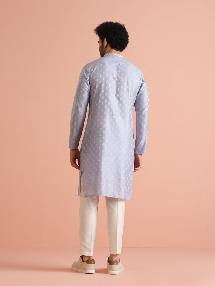Men Blue Ethnic Motifs Kurta | SHOBITAM