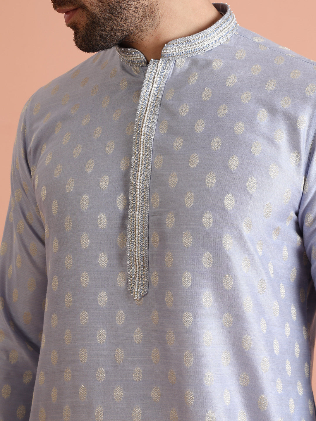 Men Blue Ethnic Motifs Kurta | SHOBITAM