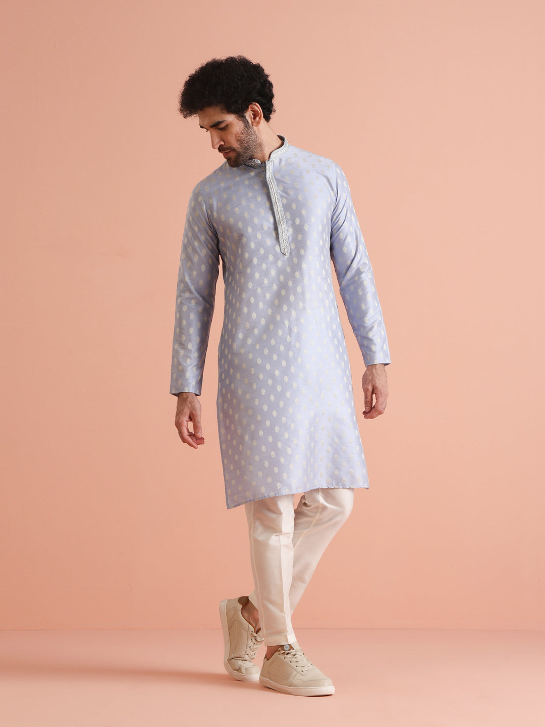 Men Blue Ethnic Motifs Kurta | SHOBITAM